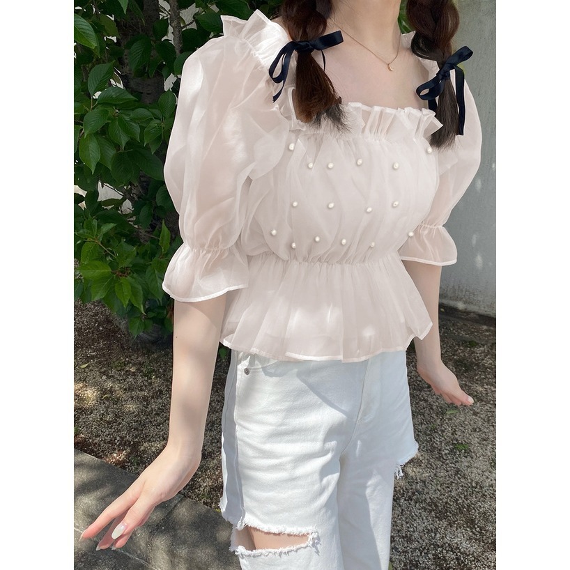 甜心貓💕現貨。限時優惠!日本夏季熱賣款~日單 GRL 甜美一字領露肩司馬克荷葉邊短版上衣 多色 均碼-規格圖11