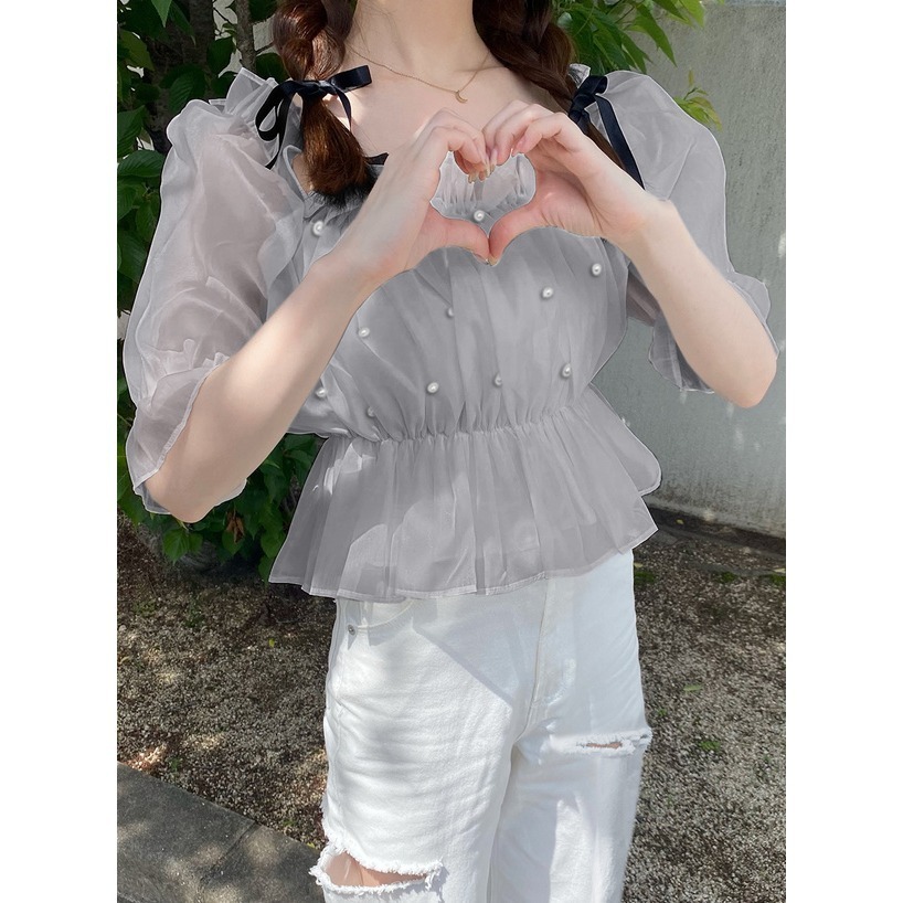 甜心貓💕現貨。限時優惠!日本夏季熱賣款~日單 GRL 甜美一字領露肩司馬克荷葉邊短版上衣 多色 均碼-規格圖11