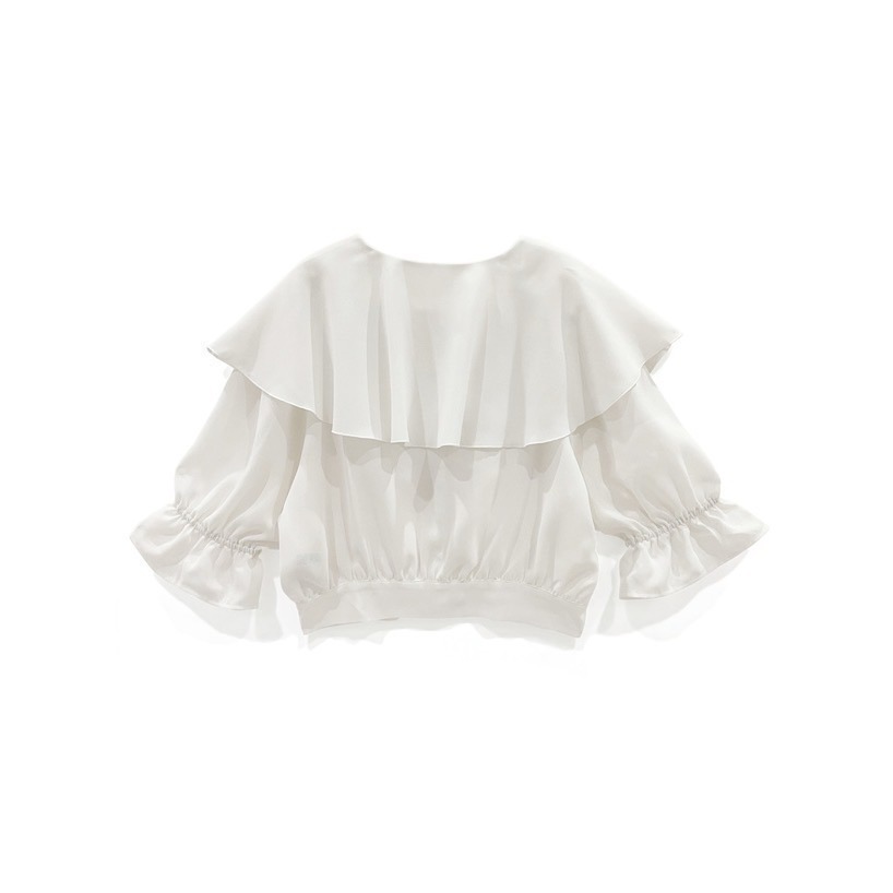 甜心貓💕現貨。日單 GRL 大荷葉邊可愛短袖短版襯衫上衣 兩色 ML-細節圖7