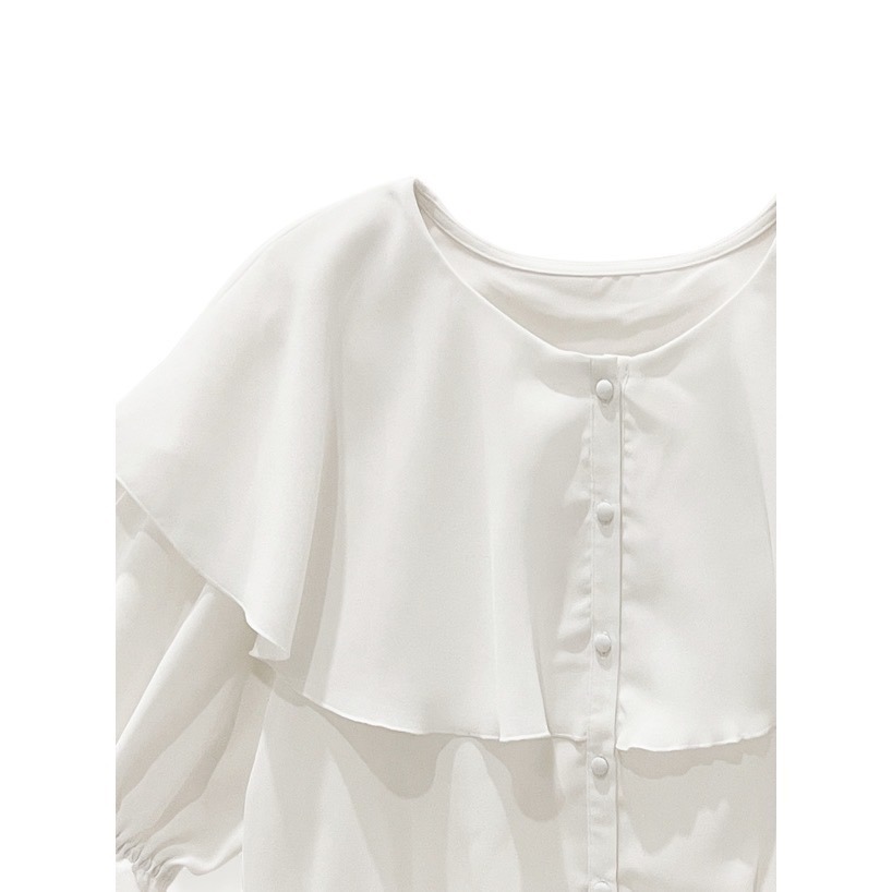 甜心貓💕現貨。日單 GRL 大荷葉邊可愛短袖短版襯衫上衣 兩色 ML-細節圖8