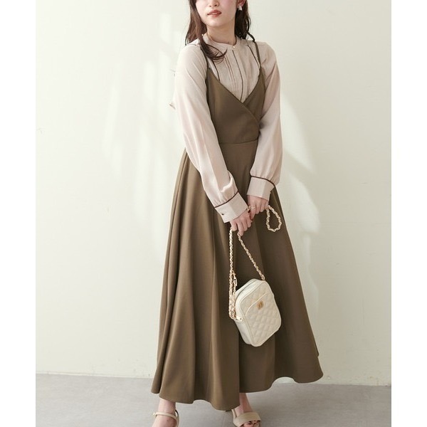 甜心貓~現貨。回饋優惠大人氣✨日單 natural couture 秋冬甜美V領大蝴蝶結綁帶吊帶裙 均碼 背帶裙 連衣裙-細節圖9