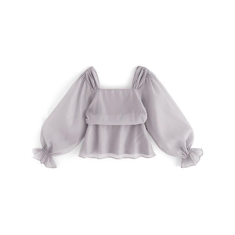 甜心貓~現貨。限時優惠！日單 GRL  甜美方領歐根紗長袖上衣 四色 均碼-細節圖5