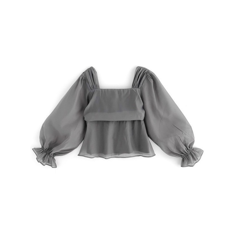 甜心貓~現貨。限時優惠！日單 GRL  甜美方領歐根紗長袖上衣 四色 均碼-細節圖6