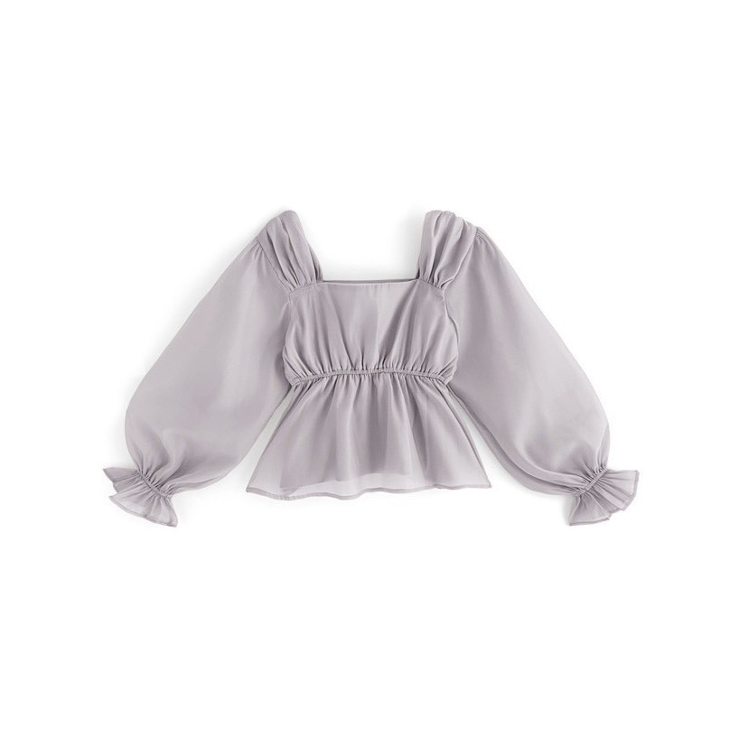 甜心貓~現貨。限時優惠！日單 GRL  甜美方領歐根紗長袖上衣 四色 均碼-細節圖7