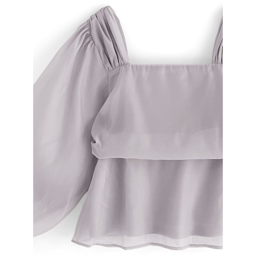 甜心貓~現貨。限時優惠！日單 GRL  甜美方領歐根紗長袖上衣 四色 均碼-細節圖8