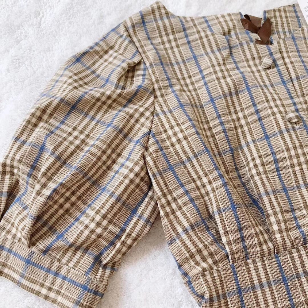 甜心貓~現貨有吊牌。回饋出清！日單 MAJESTIC LEGON 雜誌揭載款 復古格紋跳色後領交叉蝴蝶結綁帶洋裝-細節圖11