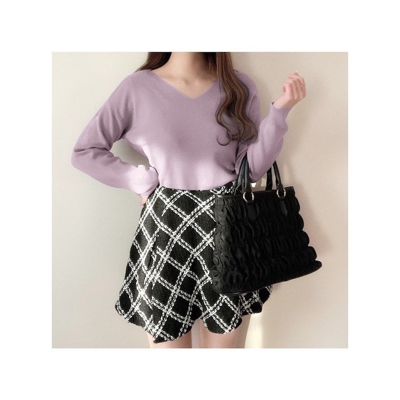 甜心貓~現貨。 日單 GRL 百搭V領簡約彈性針織上衣 多色 毛衣-細節圖3