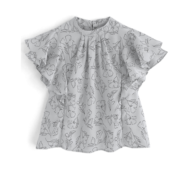 甜心貓💕現貨。日單 GRL 甜美花卉圖案雙層飛袖襯衫 兩色 均碼-細節圖4