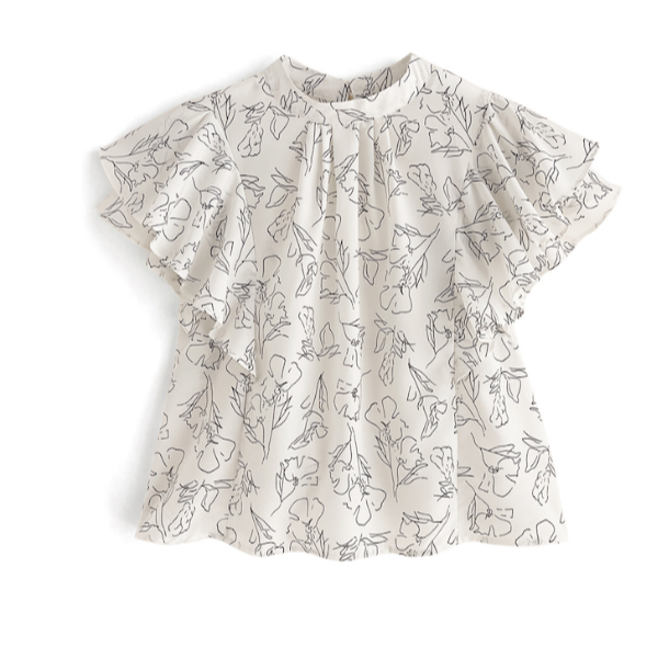 甜心貓💕現貨。日單 GRL 甜美花卉圖案雙層飛袖襯衫 兩色 均碼-細節圖5