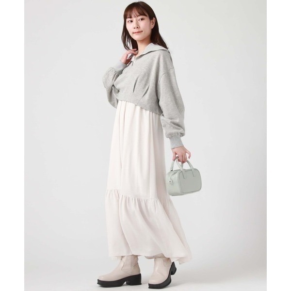 甜心貓💕少量現貨。日單 archives 兩件套短版螺紋拉鍊長袖上衣+可調整肩帶調吊帶裙 三色 均碼 洋裝 連衣裙-細節圖4