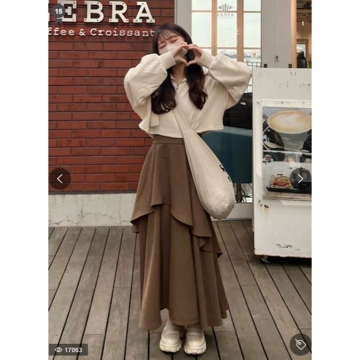 甜心貓💕少量現貨。日單 archives 兩件套短版螺紋拉鍊長袖上衣+可調整肩帶調吊帶裙 三色 均碼 洋裝 連衣裙-細節圖8