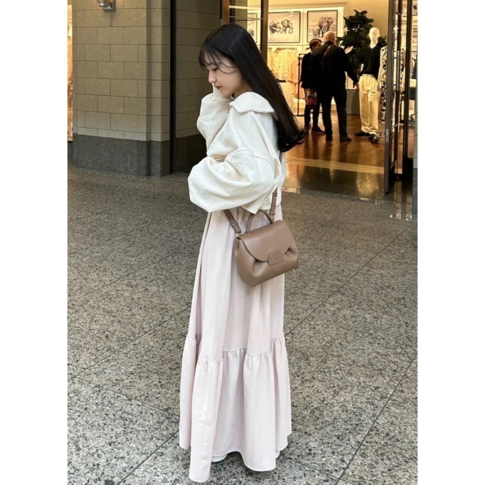 甜心貓💕少量現貨。日單 archives 兩件套短版螺紋拉鍊長袖上衣+可調整肩帶調吊帶裙 三色 均碼 洋裝 連衣裙-細節圖9