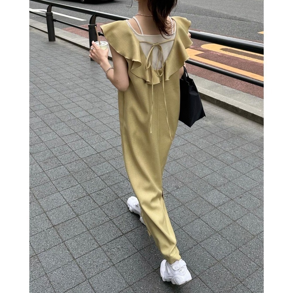 甜心貓💕現貨。日單 hinari 小眾紅牌小個子可入手荷葉邊吊帶裙 三色 S/F 連身裙 連衣裙 洋裝-細節圖7