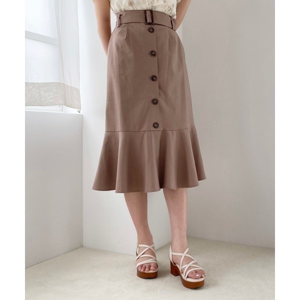 甜心貓💕現貨。日單 MAJESTIC LEGON 復古單排釦綿麻魚尾裙 三色 S/M A字裙 半裙 半身裙-細節圖2