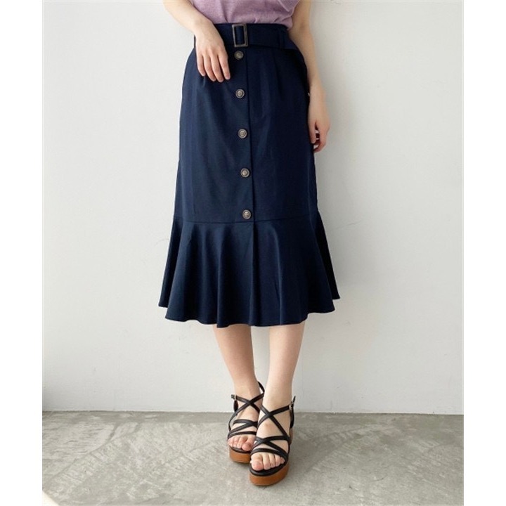 甜心貓💕現貨。日單 MAJESTIC LEGON 復古單排釦綿麻魚尾裙 三色 S/M A字裙 半裙 半身裙-細節圖3