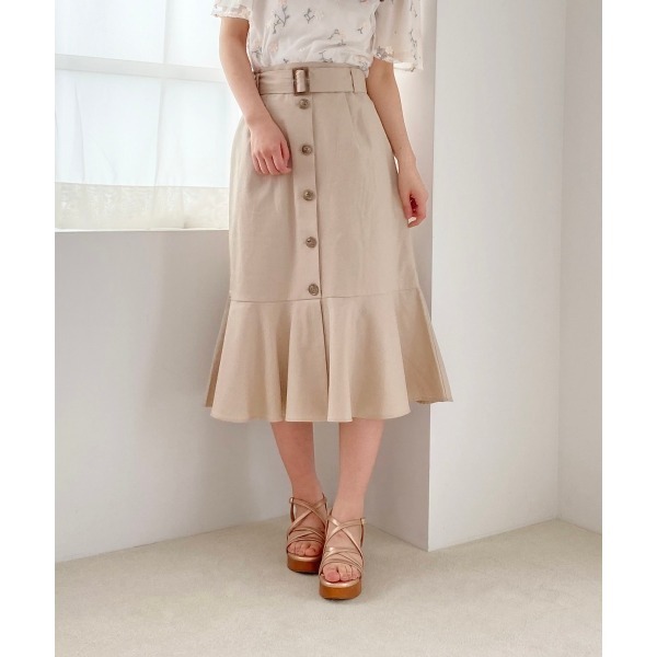 甜心貓💕現貨。日單 MAJESTIC LEGON 復古單排釦綿麻魚尾裙 三色 S/M A字裙 半裙 半身裙-細節圖4