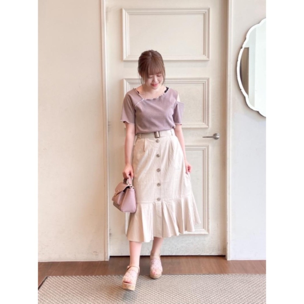 甜心貓💕現貨。日單 MAJESTIC LEGON 復古單排釦綿麻魚尾裙 三色 S/M A字裙 半裙 半身裙-細節圖5