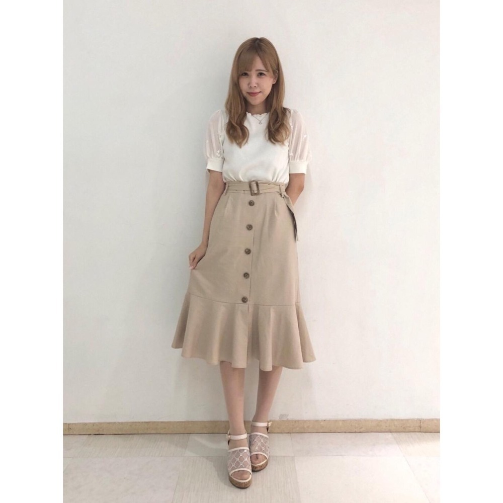 甜心貓💕現貨。日單 MAJESTIC LEGON 復古單排釦綿麻魚尾裙 三色 S/M A字裙 半裙 半身裙-細節圖8