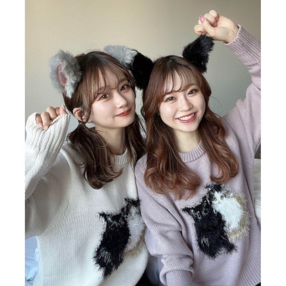 甜心貓💕少量現貨。日單 GRL 可愛喵喵貓貓貓咪毛茸茸寬鬆針織短版毛衣上衣 三色 均碼-細節圖2