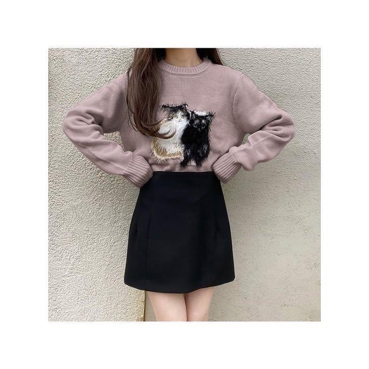 甜心貓💕少量現貨。日單 GRL 可愛喵喵貓貓貓咪毛茸茸寬鬆針織短版毛衣上衣 三色 均碼-細節圖3