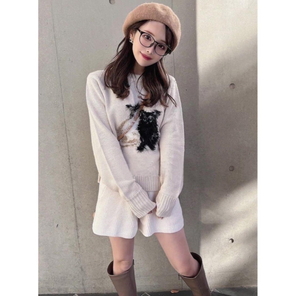 甜心貓💕少量現貨。日單 GRL 可愛喵喵貓貓貓咪毛茸茸寬鬆針織短版毛衣上衣 三色 均碼-細節圖4