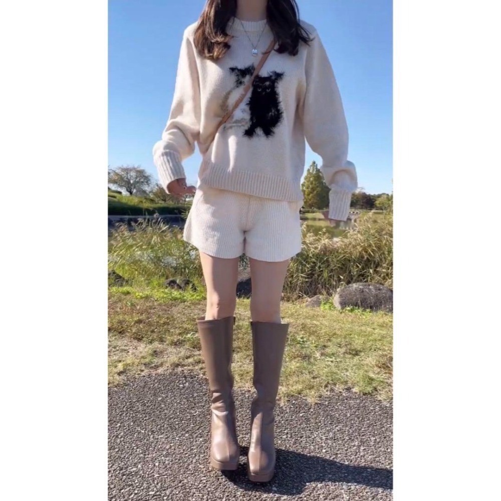 甜心貓💕少量現貨。日單 GRL 可愛喵喵貓貓貓咪毛茸茸寬鬆針織短版毛衣上衣 三色 均碼-細節圖7
