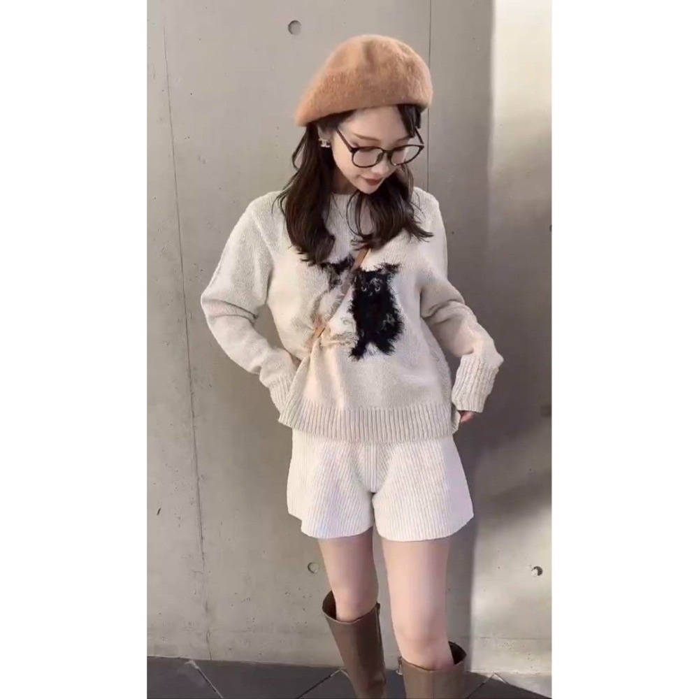 甜心貓💕少量現貨。日單 GRL 可愛喵喵貓貓貓咪毛茸茸寬鬆針織短版毛衣上衣 三色 均碼-細節圖8