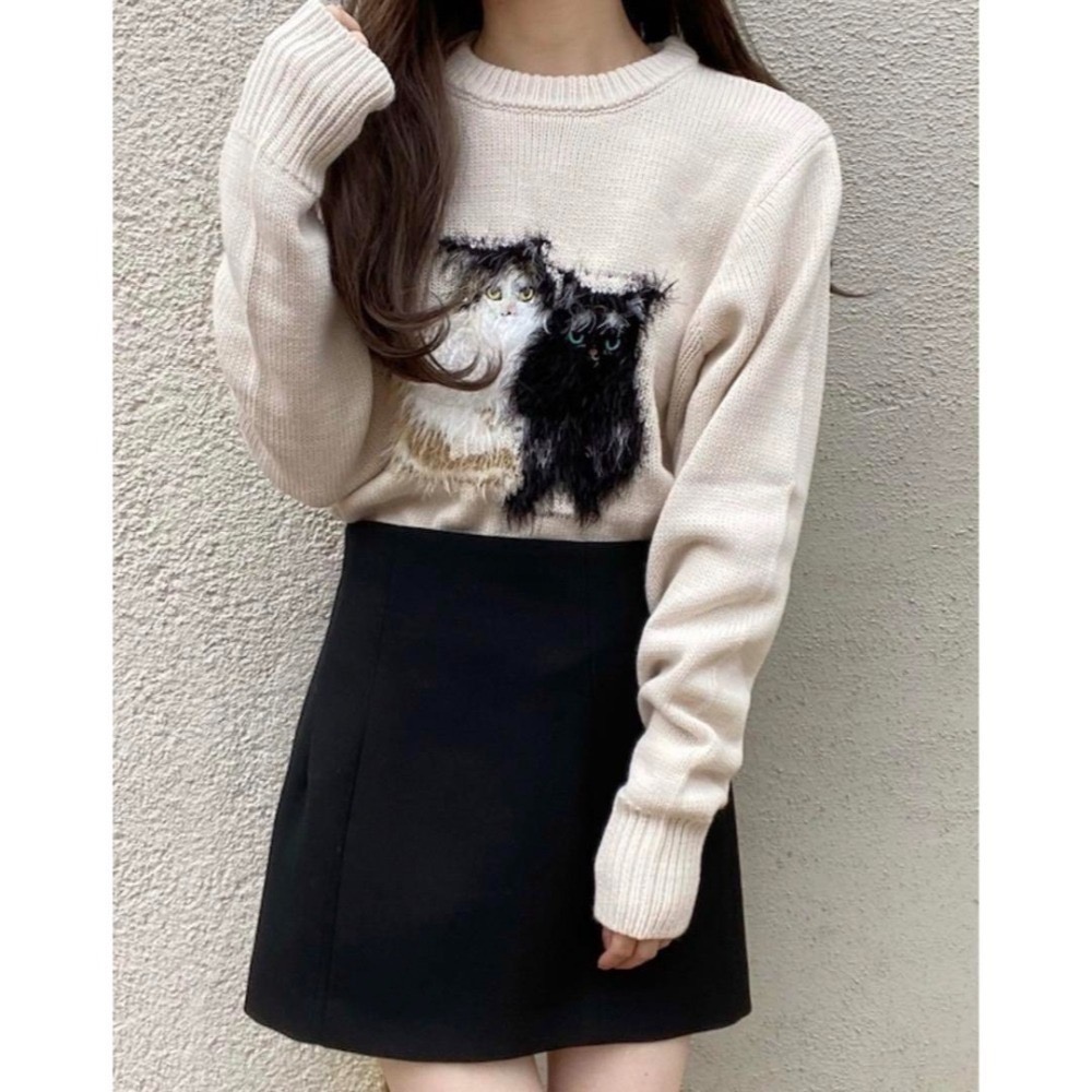 甜心貓💕少量現貨。日單 GRL 可愛喵喵貓貓貓咪毛茸茸寬鬆針織短版毛衣上衣 三色 均碼-細節圖9
