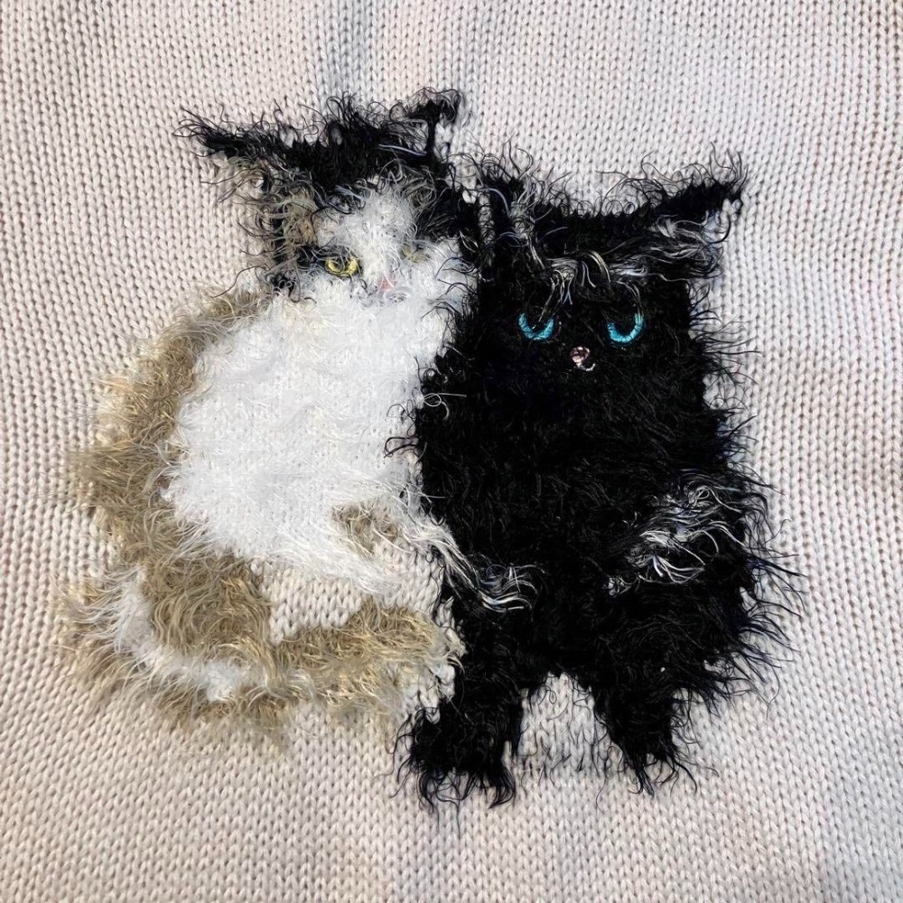 甜心貓💕少量現貨。日單 GRL 可愛喵喵貓貓貓咪毛茸茸寬鬆針織短版毛衣上衣 三色 均碼-細節圖10