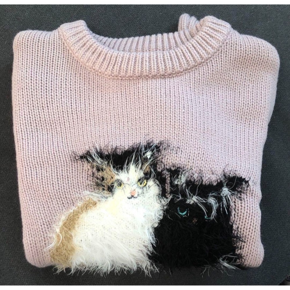 甜心貓💕少量現貨。日單 GRL 可愛喵喵貓貓貓咪毛茸茸寬鬆針織短版毛衣上衣 三色 均碼-細節圖11