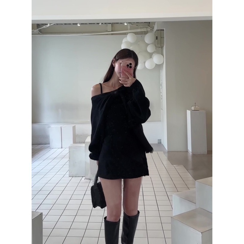 甜心貓💕現貨。日單 GRL 秋冬熱銷款兩件套 甜美可露肩大蝴蝶結裝飾短版毛衣套裝 三色 均碼-細節圖6