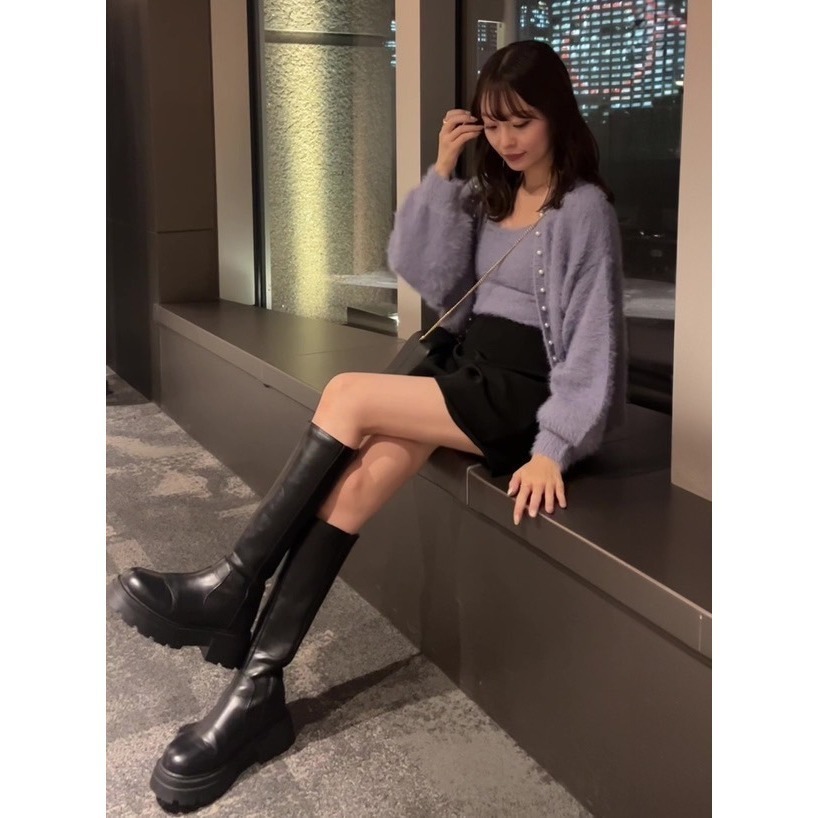 甜心貓💕少量現貨。 日單 GRL 秋冬熱銷款兩件套 針織裝飾毛茸茸毛衣外套+綁帶小背心 四色 均碼-細節圖6