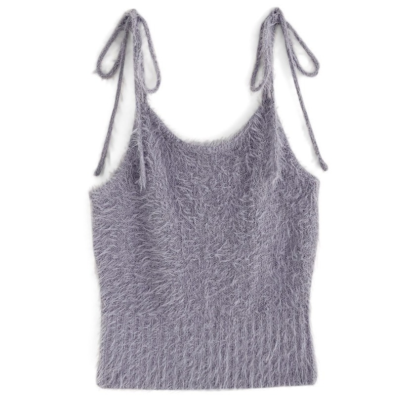 甜心貓💕少量現貨。 日單 GRL 秋冬熱銷款兩件套 針織裝飾毛茸茸毛衣外套+綁帶小背心 四色 均碼-細節圖9