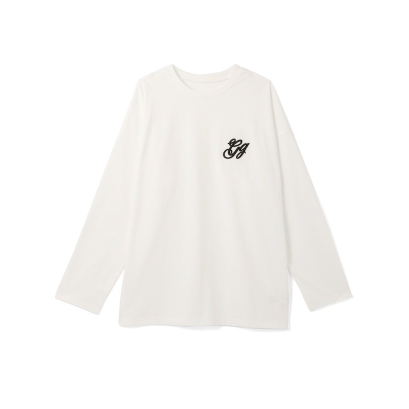 甜心貓💕現貨。日單 GRL 休閒百搭胸前立體刺繡寬鬆長版長袖T恤 三色 均碼 長袖上衣-細節圖7