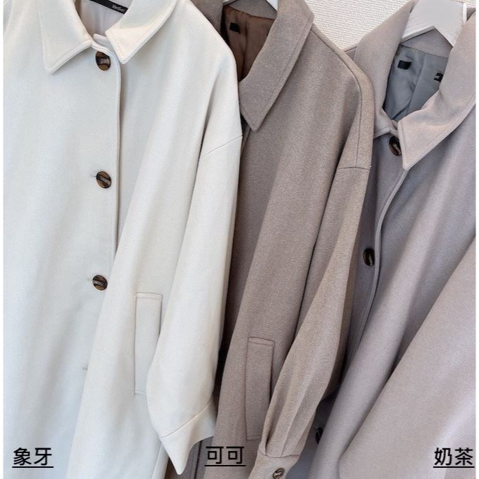 甜心貓💕少量現貨。 再入荷~日單 Heather 日本定番人気~翻領毛呢單排釦大衣外套 淺奶茶色 均碼 長版大衣外套-細節圖4