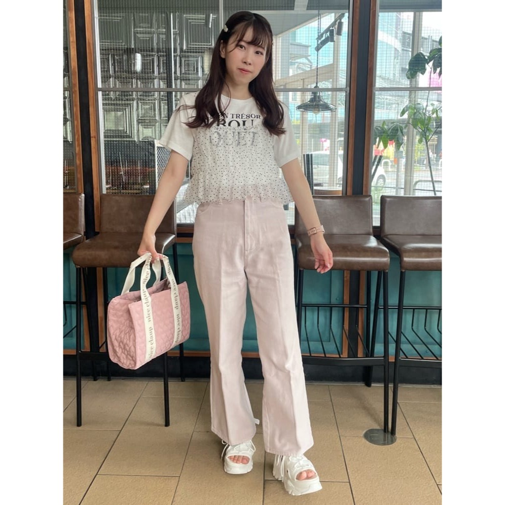 甜心貓💕現貨~日單 NICE CLAUP 兩件套甜美鬆緊網紗小吊帶+字母印花寬鬆短版上衣 三色 均碼-細節圖4