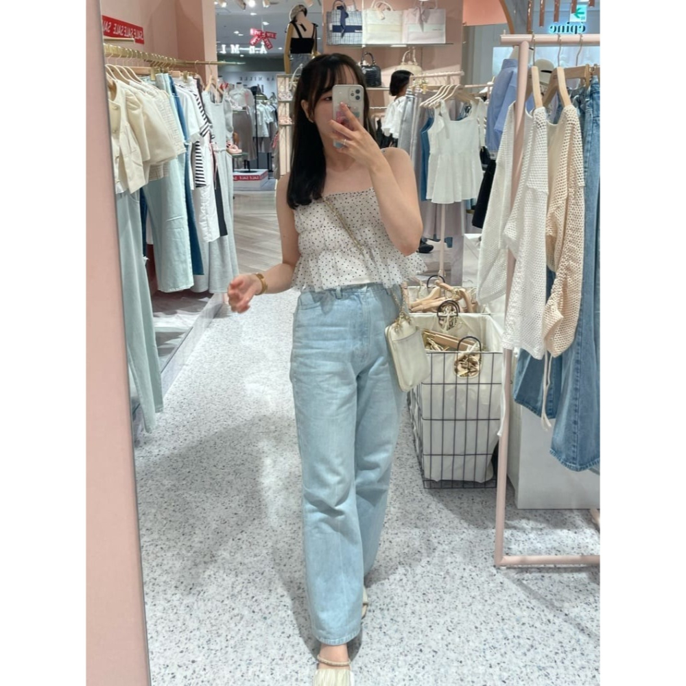 甜心貓💕現貨~日單 NICE CLAUP 兩件套甜美鬆緊網紗小吊帶+字母印花寬鬆短版上衣 三色 均碼-細節圖5