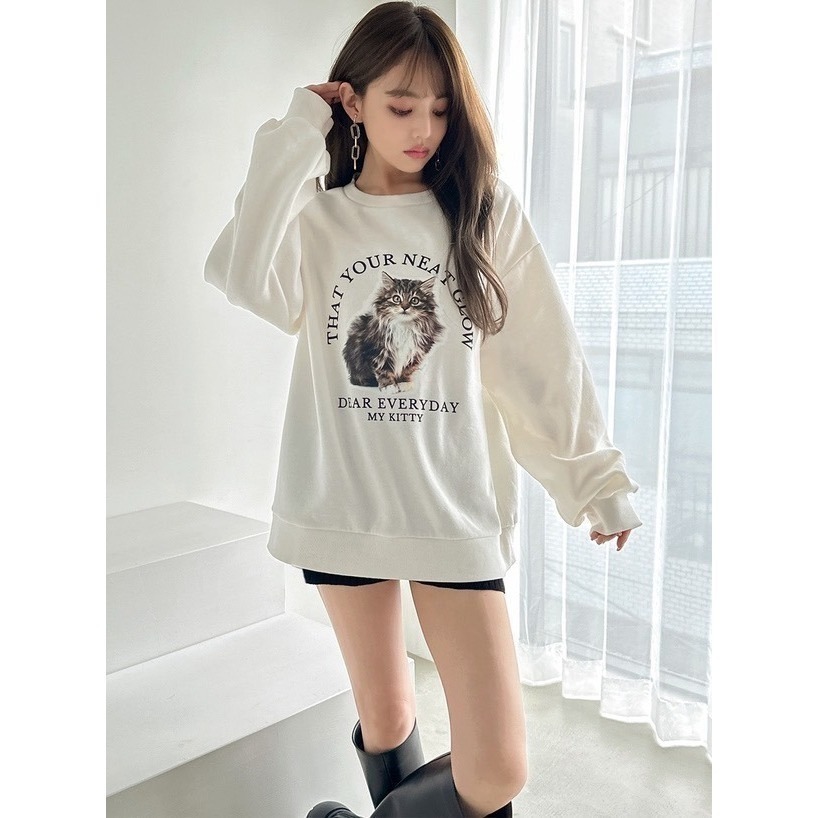 甜心貓💕少量現貨+預購。日單 GRL 多家 可愛喵喵貓咪印花(內鋪棉)(圈毛)長袖衛衣 三色 均碼 大學T 長袖上衣-細節圖5