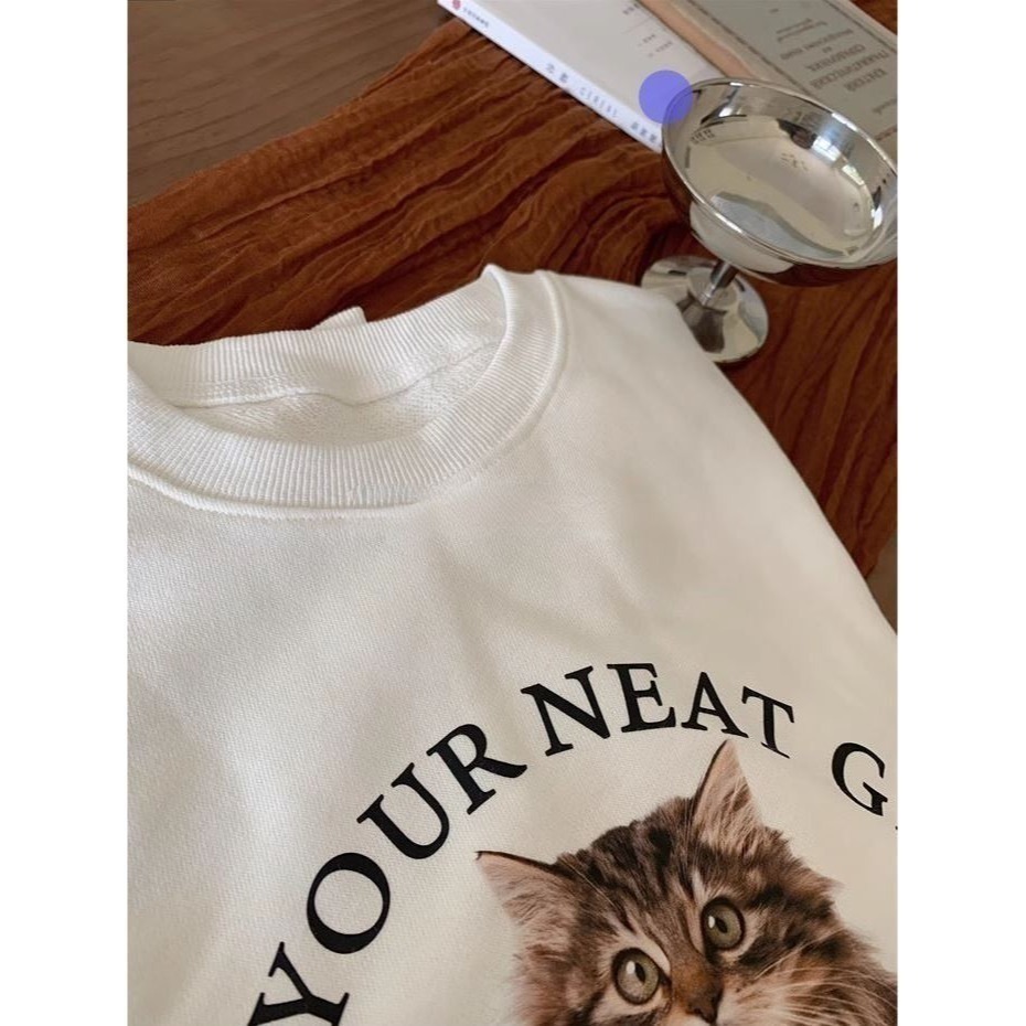 甜心貓💕少量現貨+預購。日單 GRL 多家 可愛喵喵貓咪印花(內鋪棉)(圈毛)長袖衛衣 三色 均碼 大學T 長袖上衣-細節圖11