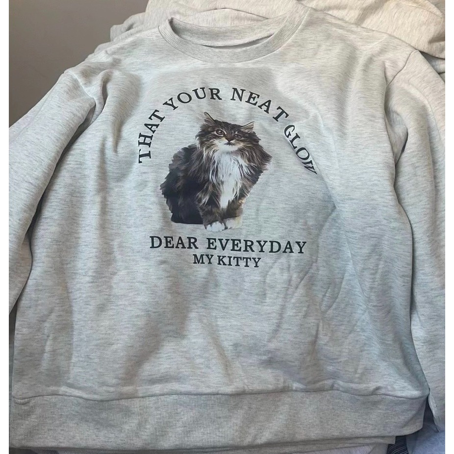 甜心貓💕少量現貨+預購。日單 GRL 多家 可愛喵喵貓咪印花(內鋪棉)(圈毛)長袖衛衣 三色 均碼 大學T 長袖上衣-規格圖11