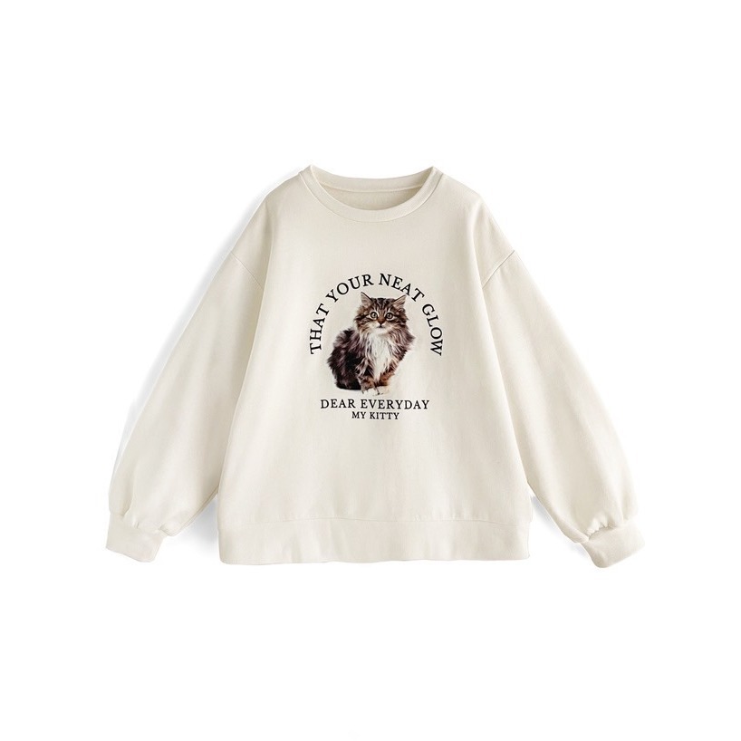 甜心貓💕少量現貨+預購。日單 GRL 多家 可愛喵喵貓咪印花(內鋪棉)(圈毛)長袖衛衣 三色 均碼 大學T 長袖上衣-規格圖11