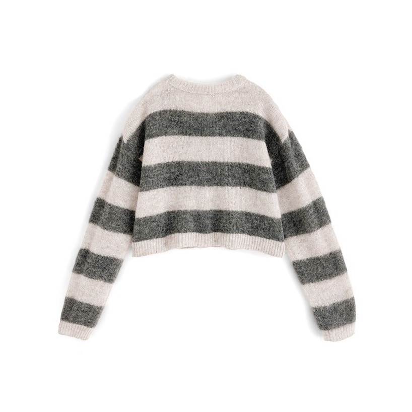 甜心貓💕現貨有吊牌。 日單 GRL 百搭休閒粗條紋配色含羊毛針織外套 兩色 均碼 短版上衣 毛衣 針織上衣 針織開衫-細節圖7