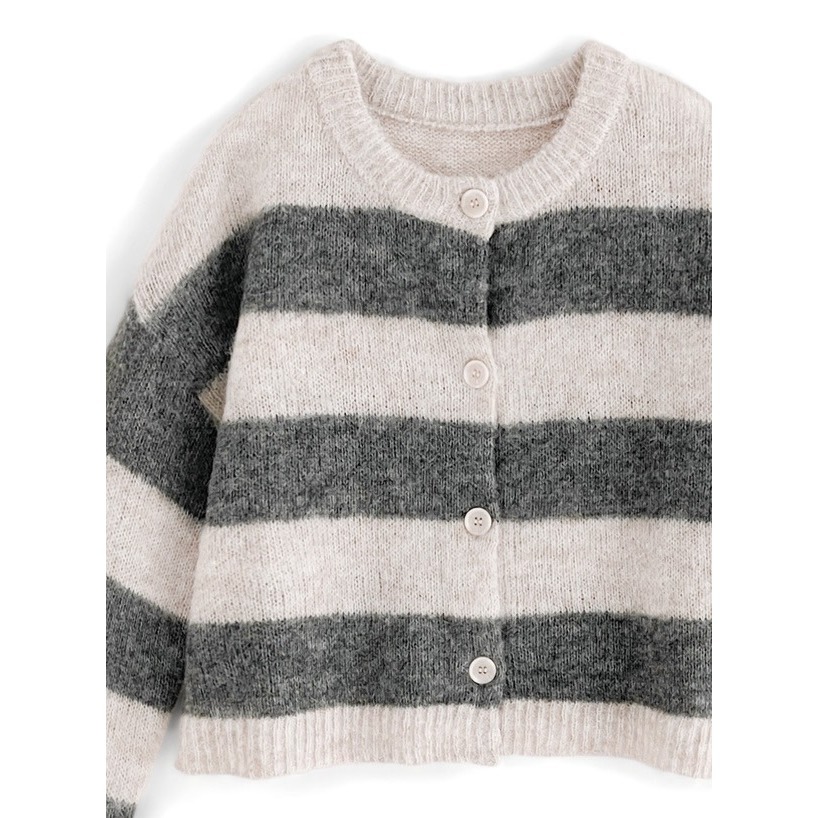 甜心貓💕現貨有吊牌。 日單 GRL 百搭休閒粗條紋配色含羊毛針織外套 兩色 均碼 短版上衣 毛衣 針織上衣 針織開衫-細節圖8