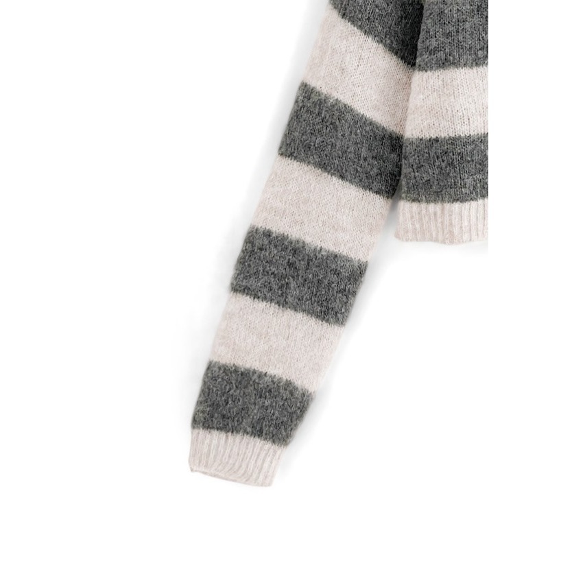 甜心貓💕現貨有吊牌。 日單 GRL 百搭休閒粗條紋配色含羊毛針織外套 兩色 均碼 短版上衣 毛衣 針織上衣 針織開衫-細節圖9