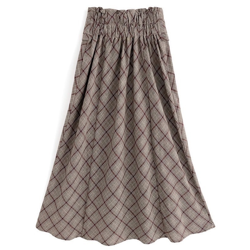 甜心貓💕現貨有標。 日單 多家 GRL 優雅金釦腰帶裝飾經典格紋高腰半裙 兩色 S-LL 長裙 A字裙 裙子 半身裙-細節圖5