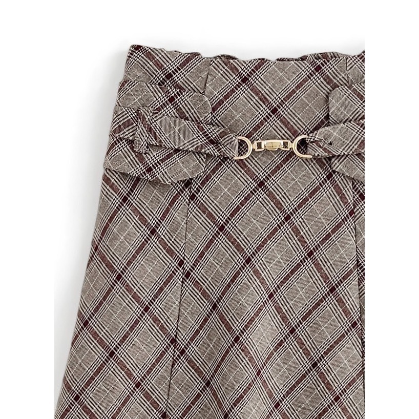 甜心貓💕現貨有標。 日單 多家 GRL 優雅金釦腰帶裝飾經典格紋高腰半裙 兩色 S-LL 長裙 A字裙 裙子 半身裙-細節圖6