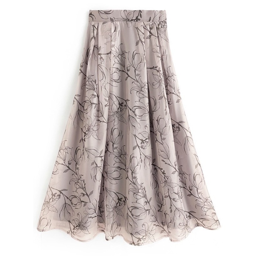 甜心貓💕少量現貨。 日單 GRL  優雅古典美光澤感歐根紗花卉半裙 兩色 S/M 長裙 A字裙 半身裙-細節圖6