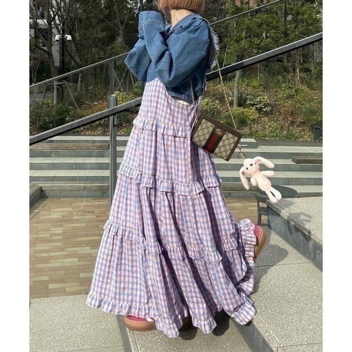 甜心貓💕現貨。【Alley】by w closet  日本熱賣款可疊穿多層荷葉邊吊帶裙 三色均碼 連衣裙肩帶裙-細節圖4
