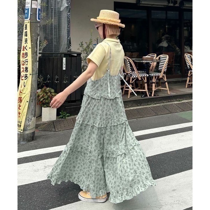 甜心貓💕現貨。【Alley】by w closet  日本熱賣款可疊穿多層荷葉邊吊帶裙 三色均碼 連衣裙肩帶裙-細節圖7