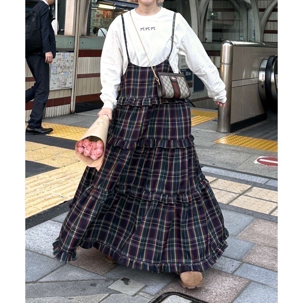 甜心貓💕現貨。【Alley】by w closet  日本熱賣款可疊穿多層荷葉邊吊帶裙 三色均碼 連衣裙肩帶裙-規格圖11